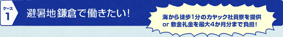 [ケース1] 避暑地鎌倉で働きたい！→海から徒歩1分のカヤック社員寮を提供 or 敷金礼金を最大4か月分まで負担！